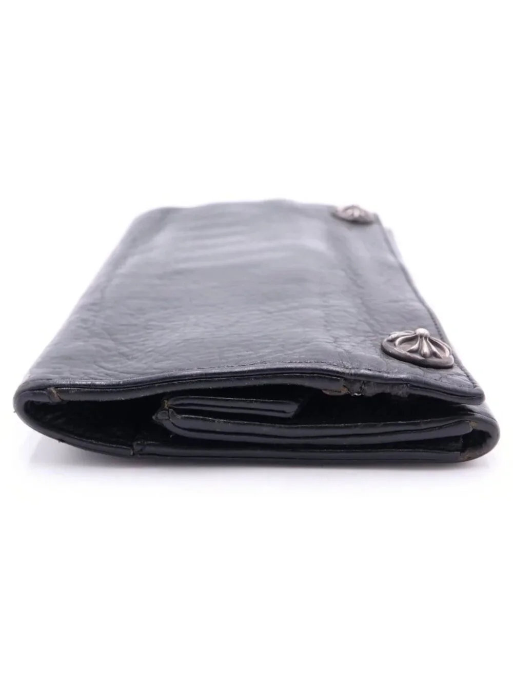 Chrome Hearts Greasy Cross Ball Button Leather Wallet Black